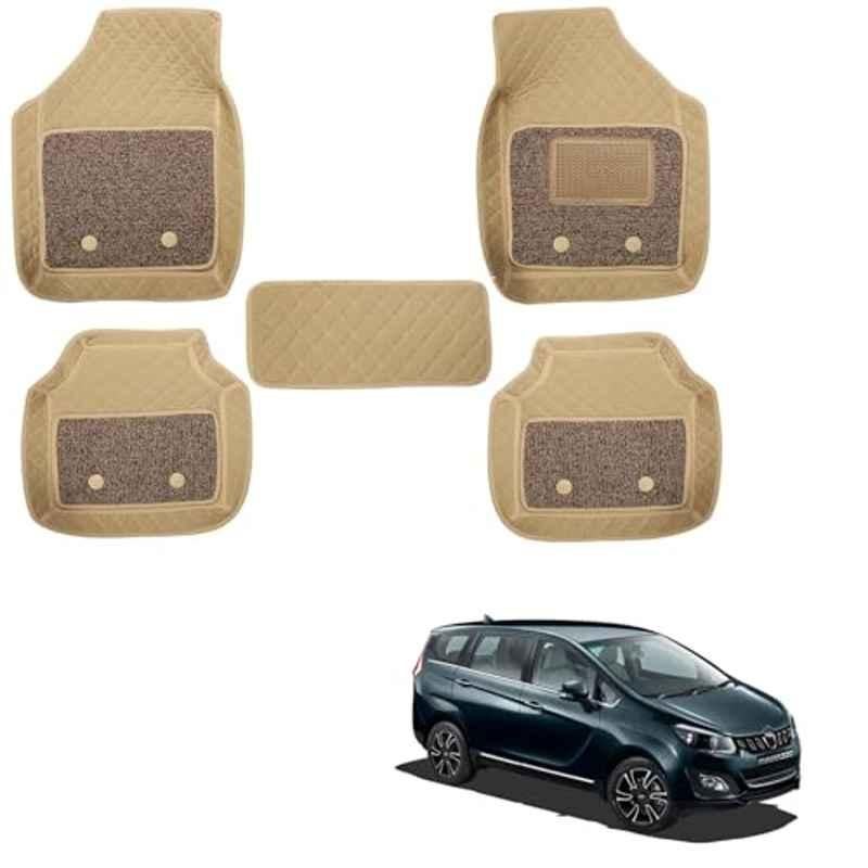 Kozdiko 5 Pcs Waterproof & Luxury 7D Beige Leatherette Car Floor Mats Set for Mahindra Marazzo