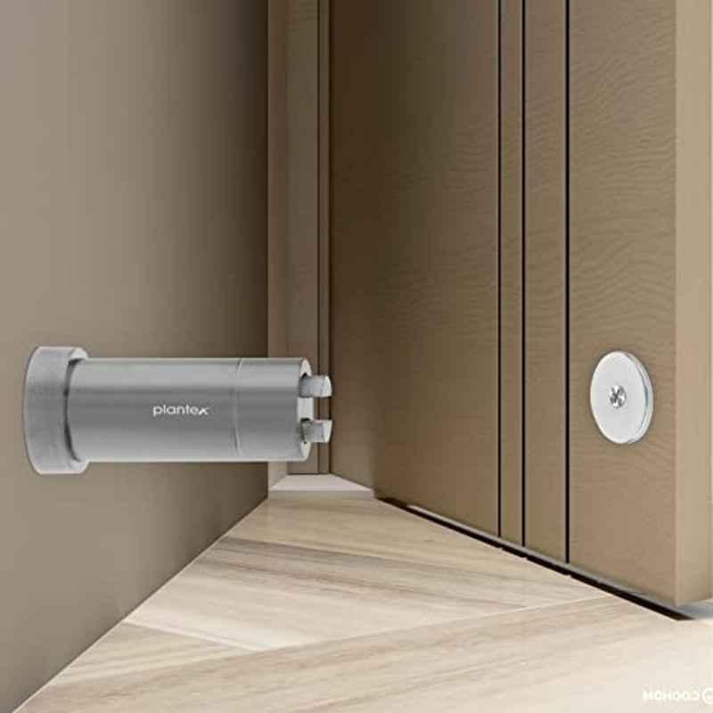 Plantex Stainless Steel Wall-Mounted Magnetic Door Stopper/Door Catcher for Wooden Door/Stops for Door (Pack of 2) Matte