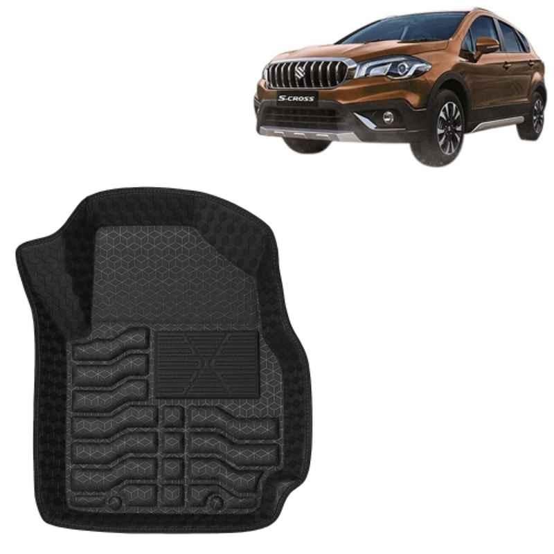 Kingsway 3 Pcs Premium 4.5D 100% Waterproof Tray Shape PVC Black Car Floor Mat Set for Maruti Suzuki S Cross 2020 to 2022 All Model