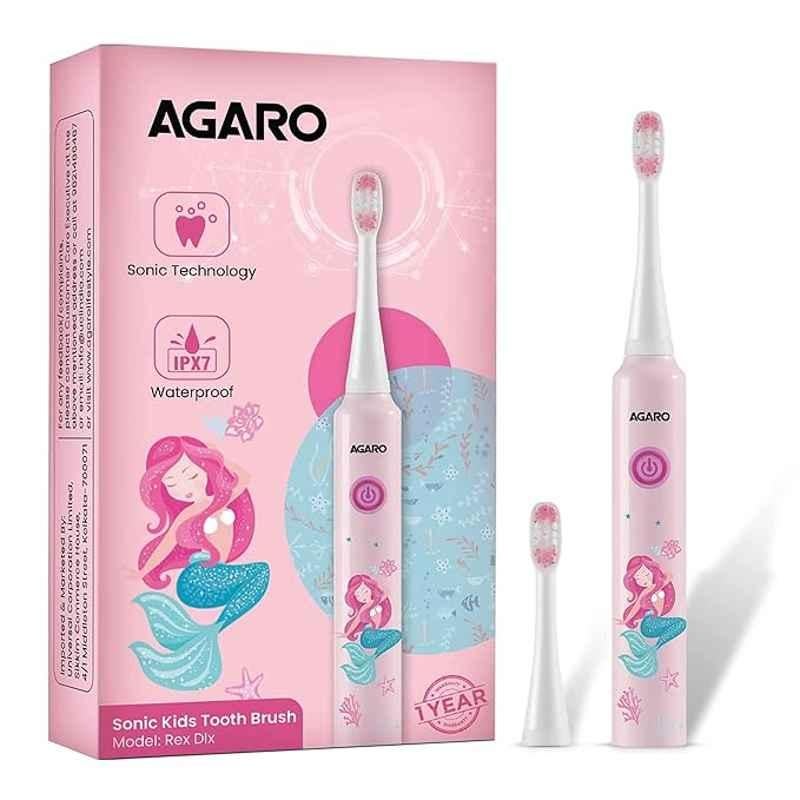 AGARO Rex Dlx Pink Battery Operated Sonic Electric Toothbrush for Kids With 6 Brushing Modes & 2 Interchangeable Brush Heads, 33778