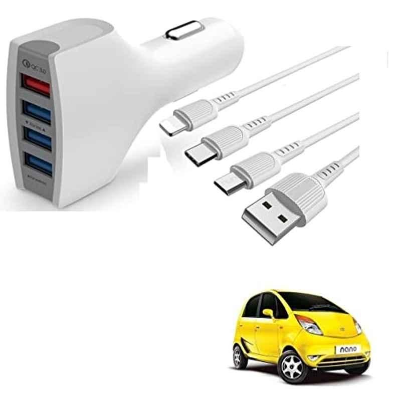 Kozdiko 4 Port USB Car Charger with 3 in 1 Cable for Tata Nano