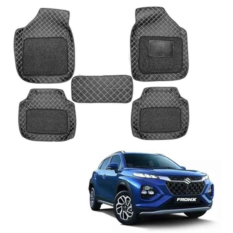Kozdiko 5 Pcs Waterproof & Luxury 7D Black Leatherette Car Floor Mat Set for Maruti Suzuki Fronx