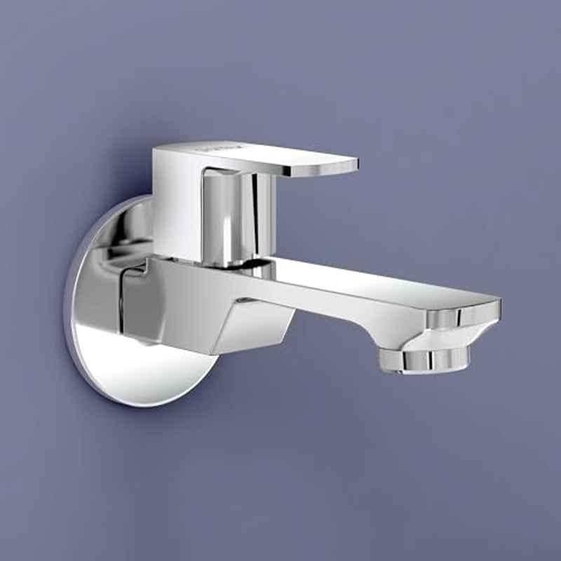 Plantex Single Lever Long Body Bib Tap for Bathroom with Water Saving Aerator/Tap for Wash Basin with Brass Spindle/Wall Mount Bib Tap with Wall Flange and Teflon Tape SAGA-1292- Chrome