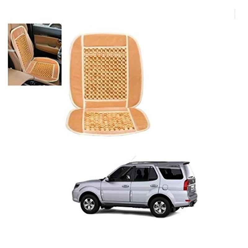 Kozdiko Wooden Bead Seat with Beige Velvet Border for Tata Safari Grand Dicor