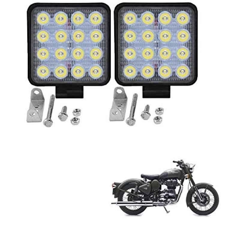 Kozdiko 2 Pcs 48W 16 LED Square Bright Beam White Fog Light Set for Royal Enfield Bullet 350 Twinspark, koz_92977
