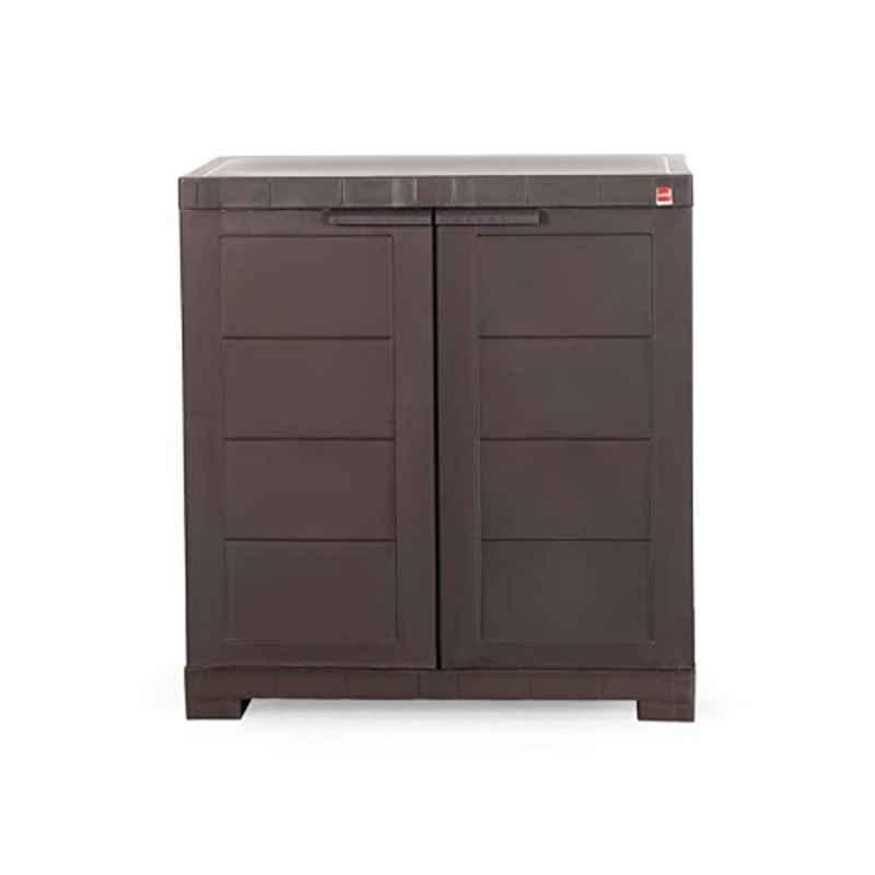 Cello Novelty Plastic Powder Coated Finish Brown 2 Door Compact Cupboard with Shelf