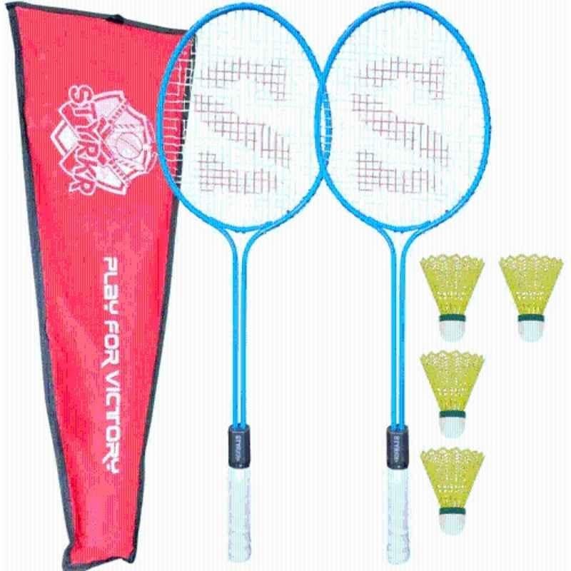 STYRKR Alloy Steel Blue Badminton Racquet Set of 2 Steel Frame with Shuttlecocks 4 & Bag Badminton Kit