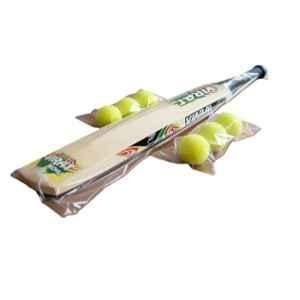Khelo Meerut 2 Pcs 6 No Wooden Beige Cricket Bat & 3 Balls Combo