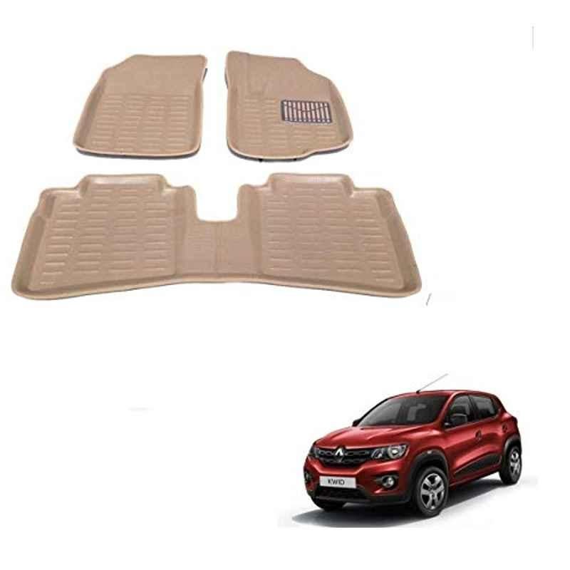 Kozdiko 3D Beige Car Foot Mat Set for Renault kwid, koz_88140