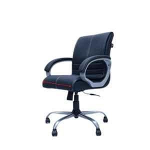 Newturn Maxon Synthetic Leather Black Medium Back Ergonomic Office Chair with Metal Stand Base for Work from Home & Study