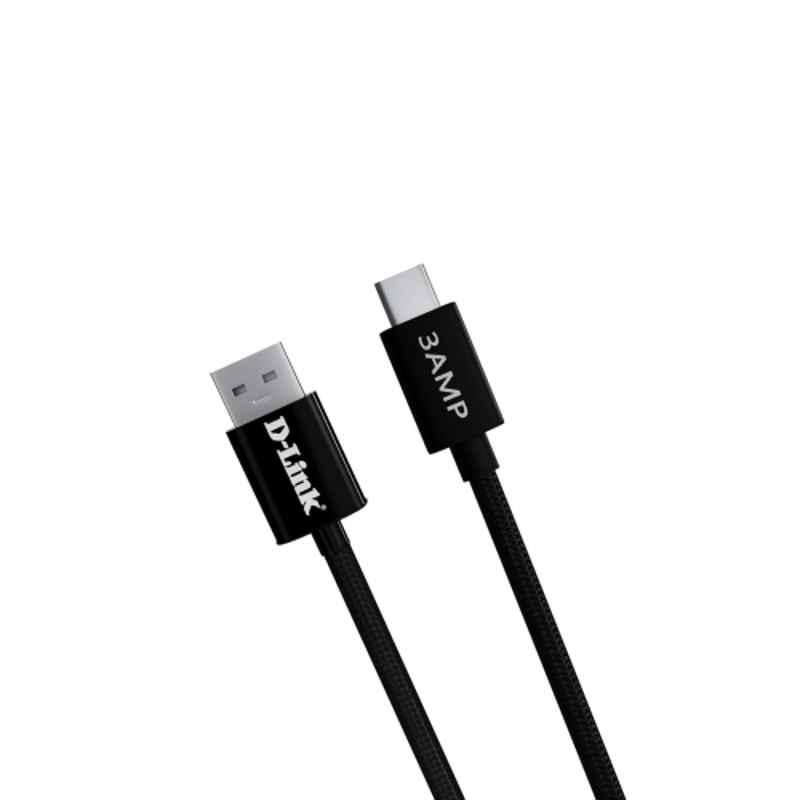 D-Link 65W 1.5m Nylon Black Braided Fast Charging Type-A to Type-C Cable with Metal Connector, DPA-FC302