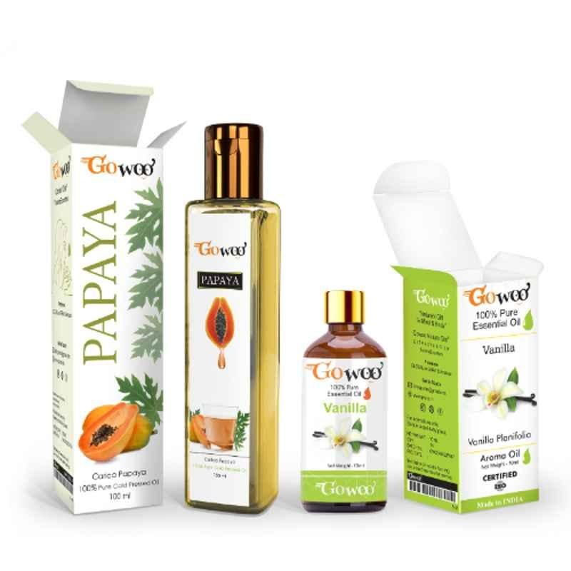 GoWoo 2 Pcs 10ml Natural Therapeutic Grade Cold Pressed Vanilla Aroma Oil & 100ml Papaya Seed Carrier Oil Set, GWOC1287-P47+P181