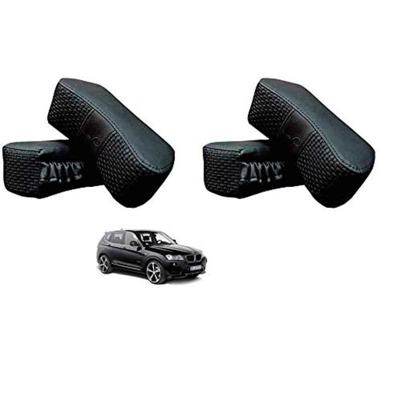 Kozdiko 4 Pcs CV Designer Black Leatherite Neck Rest Car Cushion Pillow Set for BMW X3