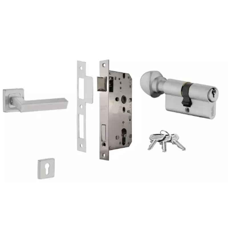 Dorset ML Series Nero 70mm Stainless Steel Silver Chrome Finish Door Handle Lock Set with Knob & Key (Pack of 3)