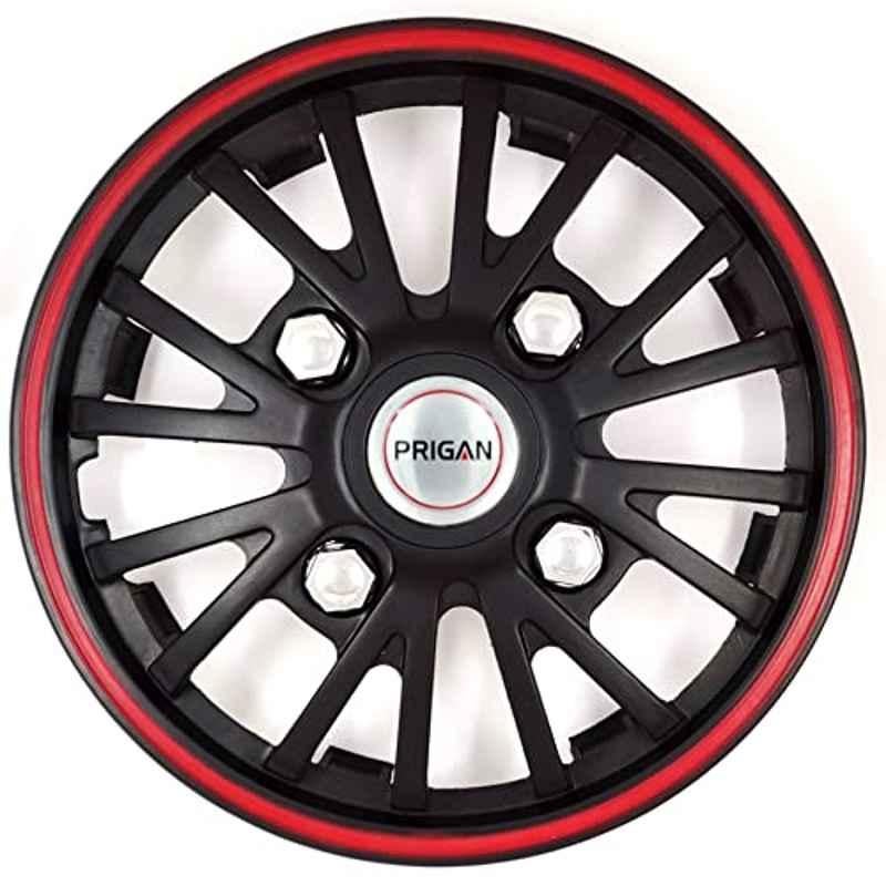 Prigan 4 Pcs 14 inch Polypropylene Black & Red Press Fitting Car Wheel Cover Set for Ford Figo T1