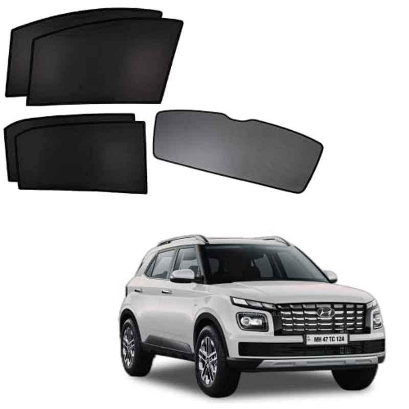 Kozdiko 5 Pcs Polyester Black Non Magnetic Window & Rear Sun Shades Set for Hyundai Venue 2022-Present