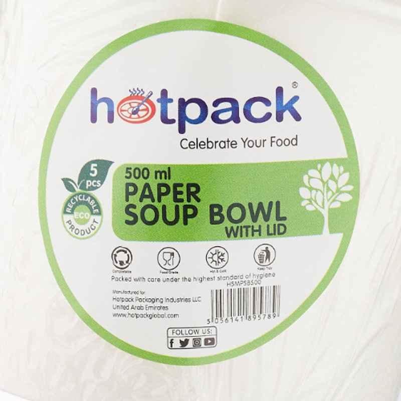Hotpack 5Pcs 500ml Paper Soup Bowl Set, HSMPSB500