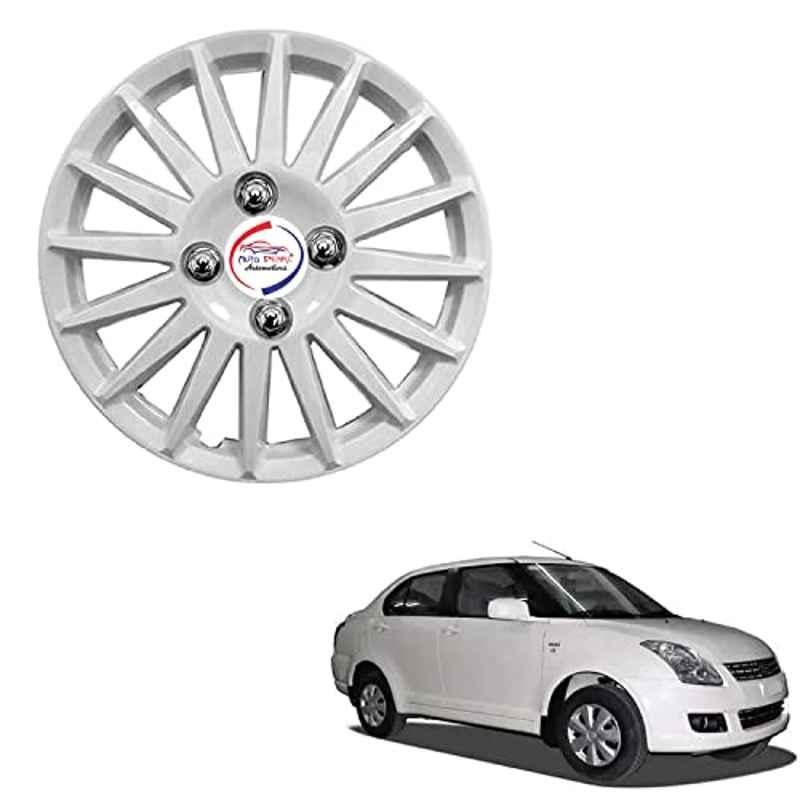 Auto Pearl 4 Pcs 14 inch ABS Silver Press Type Hubcap Wheel Cover Set with Retention Ring for Maruti Suzuki Dzire Typ 1