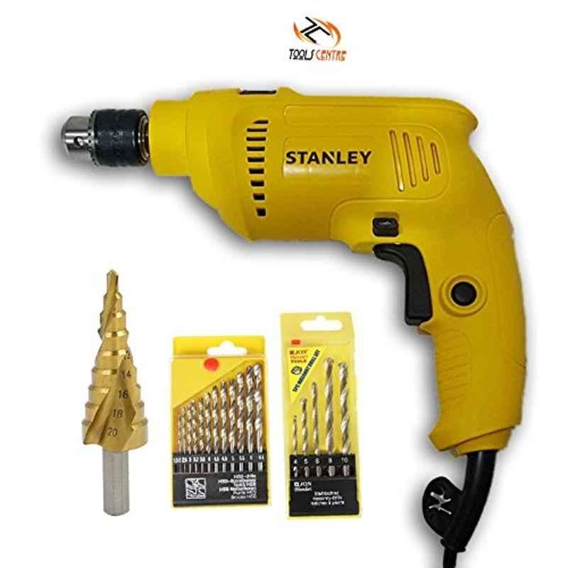 Krost Tc Stanley 550W Hammer Drill Machine Kit With Step Bit And Drill Set, 10mm, Yellow