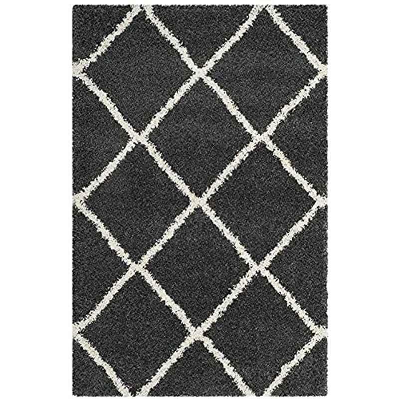 Carpetify 3x5ft Dark Grey & Ivory Modern Anti Slip Shaggy Fluffy Fur Rug, 0712YC0EFSN