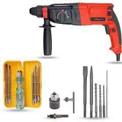 Hillgrove 1200W Forward & Reverse Rotation Hammer Impact Drill Machine with 5 Pcs SDS Plus Bit, Drill Chuck, SDS Adapter & 5 in 1 Screwdriver, HGCM1257