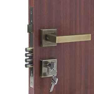 Homexpert Rose LB-201 Stainless Steel Antique Brass Finish Cylindrical Plate Both Side Key Mortise Door Lock Set