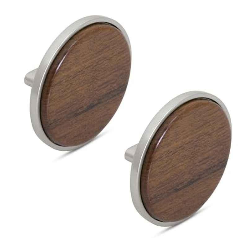 Plantex Knobs for Drawer/Round Drawer Knobs/Knobs for Cabinets/Pull-Push Knobs for Kitchen/Bedroom Drawer (Pack of 2) Big, Satin & Wood