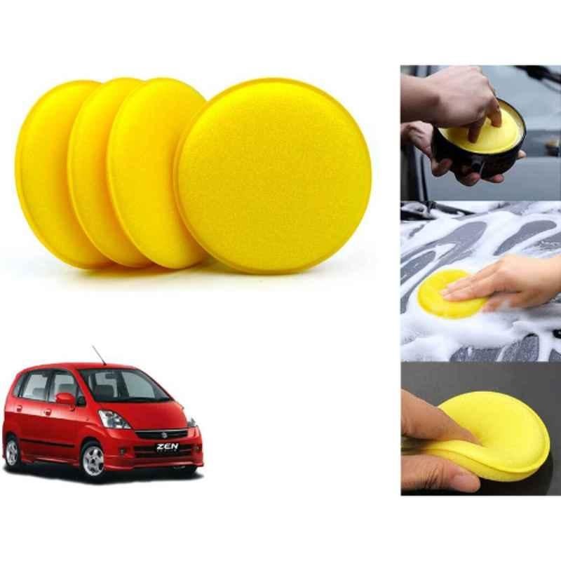 Auto Pearl Polyurethane Beige Washing & Waxing Polish Foam Sponge for Zen Estilo 2006-2009 (Pack of 4)