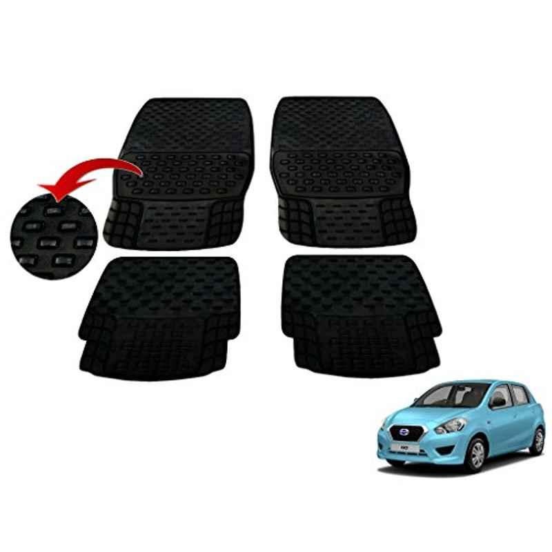 Kozdiko 4 Pcs PVC & Rubber Black Car Floor Mat Set for Datsun Go+