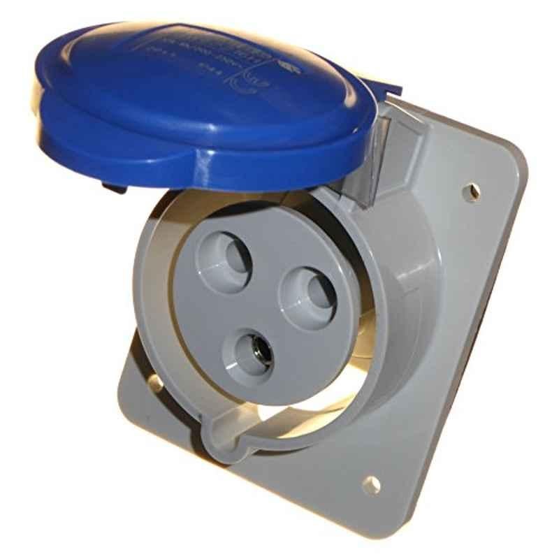 Gewiss 32A 250V 2P+E IP44 Blue 10 deg Angled Flush Mounting Socket, GW62216H