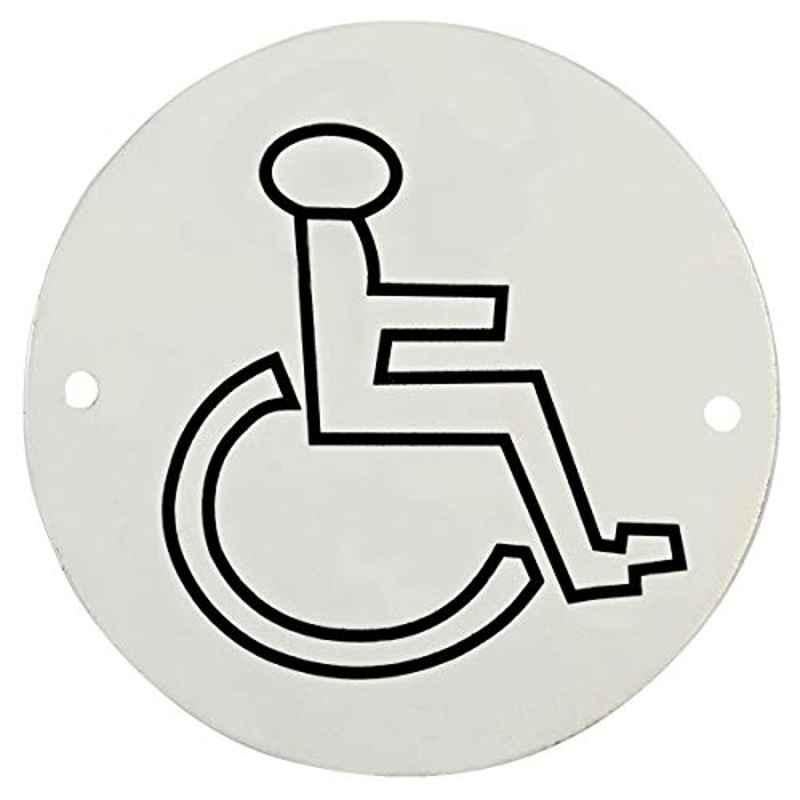 Disable Person Symbol, Round Aluminum Plate, Diam 8 cm