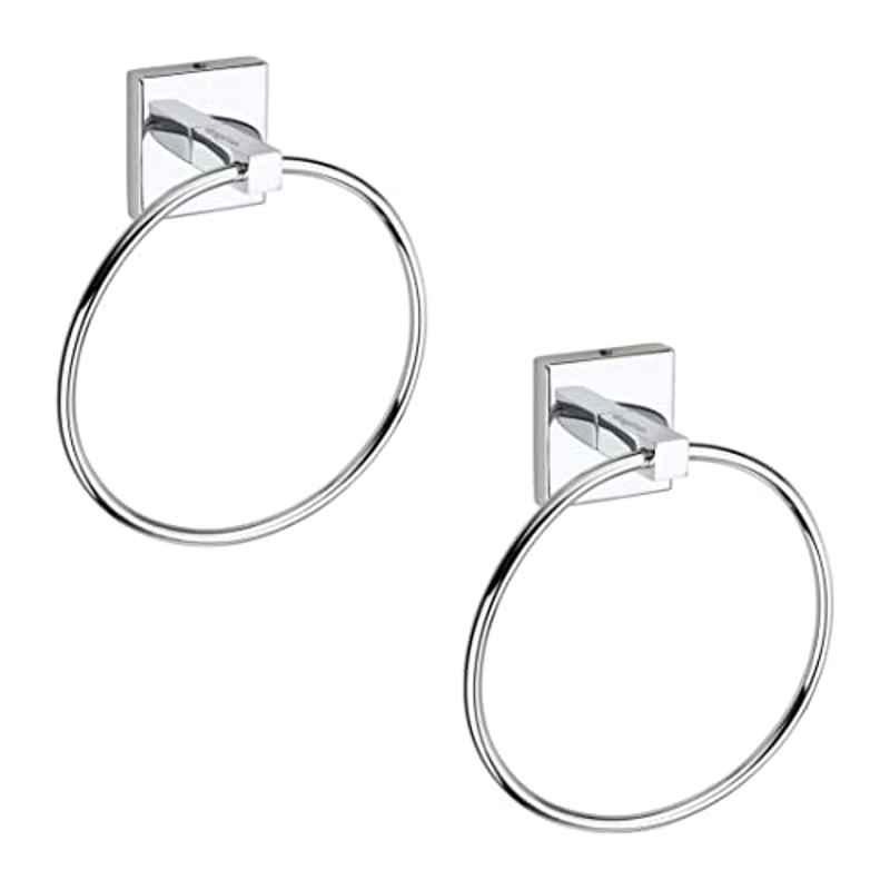 Aligarian Stainless Steel Chrome Finish Wall Mounted Round Square Base Solid Towel Ring (Pack of 2)
