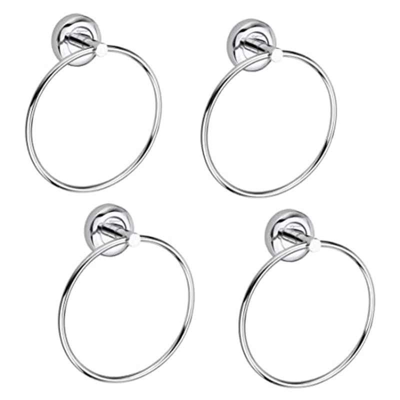 Aligarian Stainless Steel Chrome Finish Wall Mounted Round Solid Towel Ring (Pack of 4)