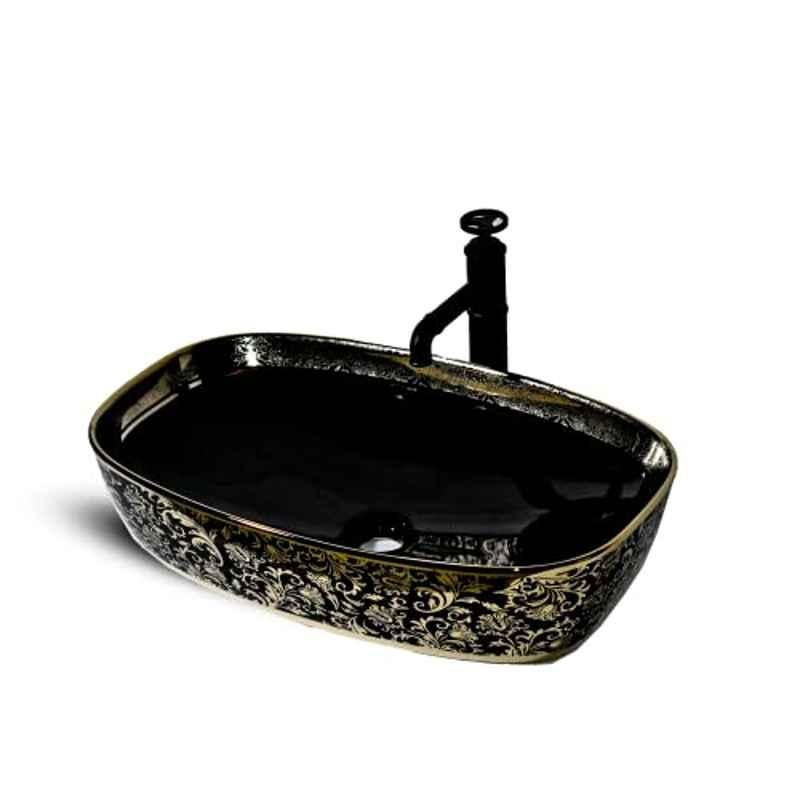 InArt 24x15.35x5.5 inch Ceramic Gold & Black Table Top Wash Basin, INA-255
