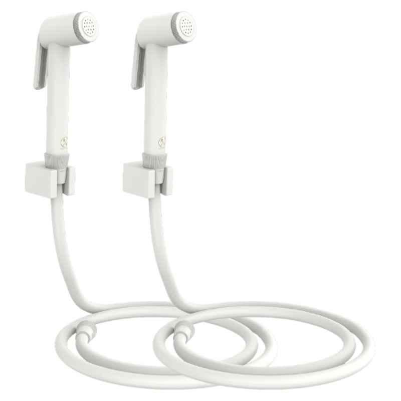 RN White.1 Health Faucet Set with Hose Pipe & Wall Holder for Toilet Cleaning (Pack of 2)