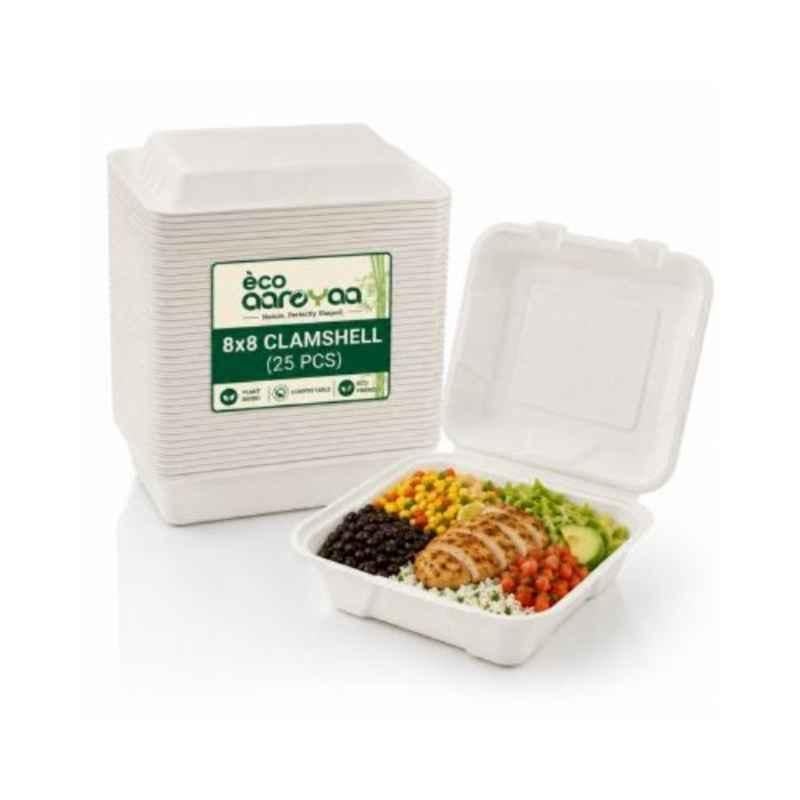 Eco Aaroyaa 8x8 inch Bagasse Clamshell (Pack of 25)