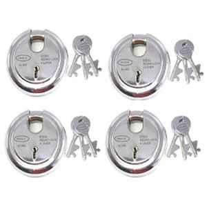 Onjecx 90mm 9 Levers Stainless Steel Round Heavy Duty Pad Lock with 3 Keys, RPL904 (Pack of 4)