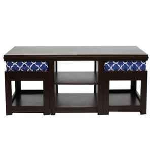 Evok Attractive Fabric Indigo Coffee Table with Cushioned Stool Set, FLILCTFBMTIB11331M