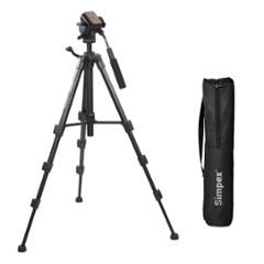 Simpex VCT-691 Black Professional Camera Tripod Stand, 5kg Load Capacity, 3 Way Pan Head & Bubble Level, for DSLR, Mirrorless, Mobile, GoPro & Video Cameras