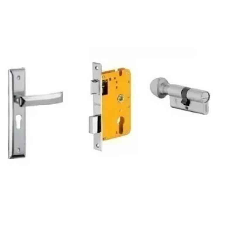 Dorset HL Series Quadra 60mm Stainless Steel Silver Chrome Finish Door Handle Lock Set with Coin & Knob (Pack of 2)