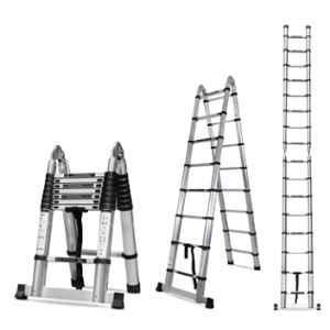 Corvids 150kg 16 Steps Aluminium Silver Portable & Compact Telescopic Ladder, CALT-D66