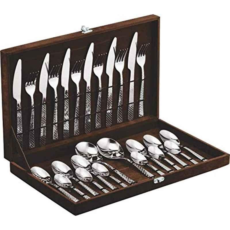 Steel Edge 26 Pcs Stainless Steel Silver Diamond Cutlery Set with Leather Box