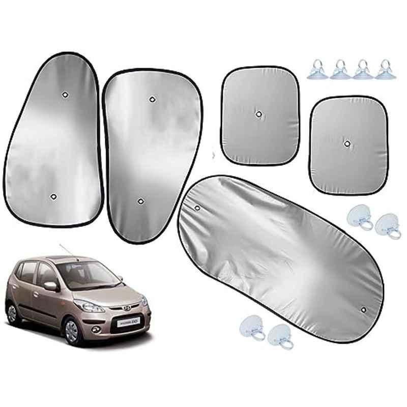 Auto Pearl 5 Pcs Polyester Black & Silver Window & Rear Sun Shade Set for Hyundai i10 Type 1 2007-2010