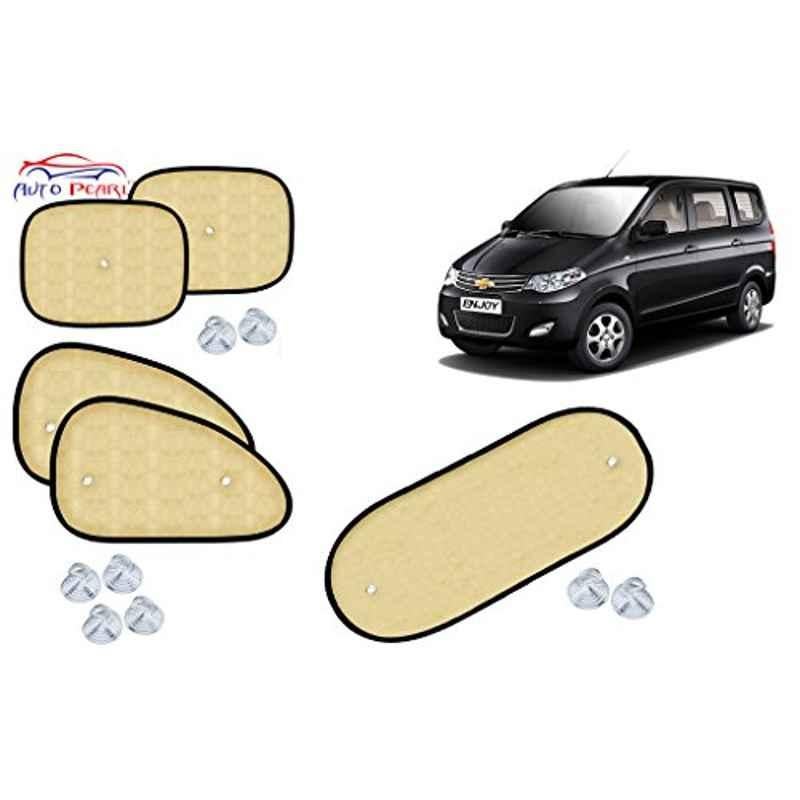 Auto Pearl 5 Pcs PVC & Mesh Beige Window & Rear Sun Shade Set for Chevrolet Enjoy