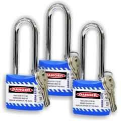 Asian Loto 3 Pcs 65mm Blue Long Shackle Jacket Padlocks Set for Safety, ALC-LPL-BBB