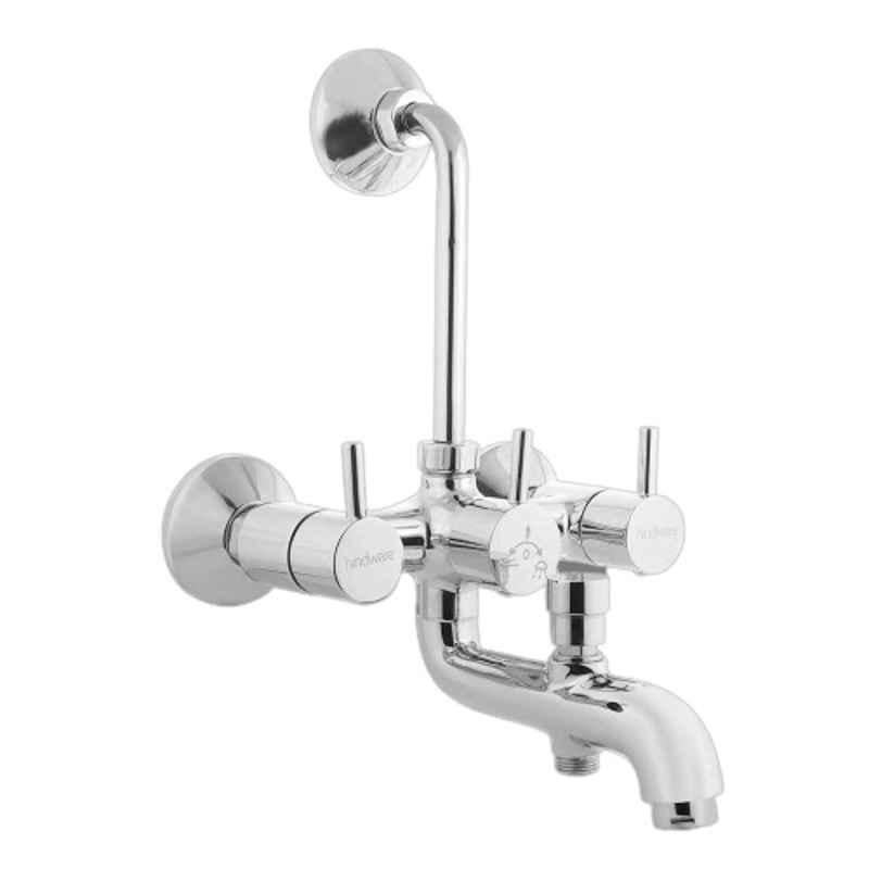 Hindware Flora Chrome Brass Wall Mixer 3 In 1 System with Provision for Hand & Over Head Shower, F280022