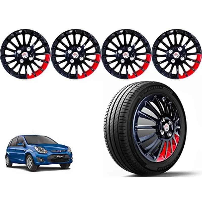 Auto Pearl 4 Pcs 14 inch Polypropylene Black & Red Press Type Car Wheel Cover Set with Retention Ring for Ford Figo T2 2012-2014