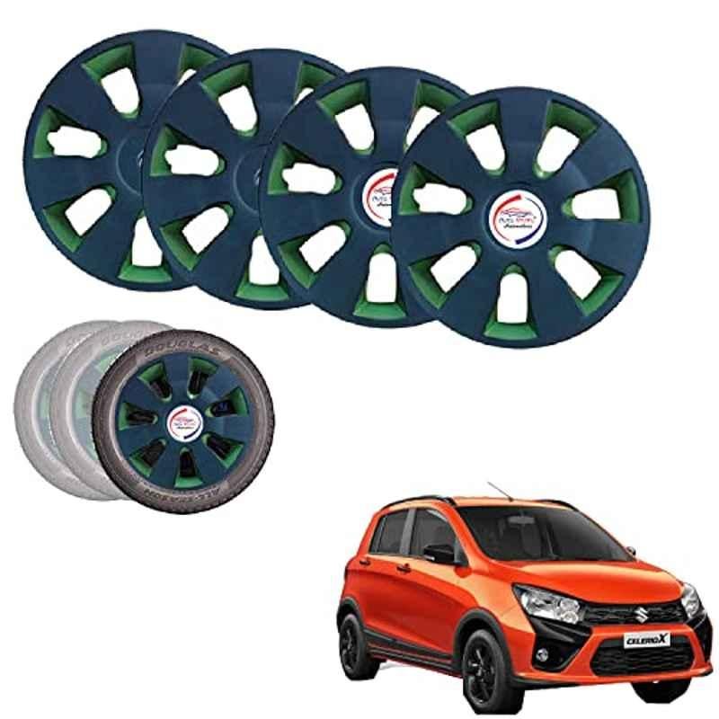 Auto Pearl 4 Pcs 14 inch ABS Black Green Hubcap Wheel Cover Set with Retention Ring for Maruti Suzuki Celerio X