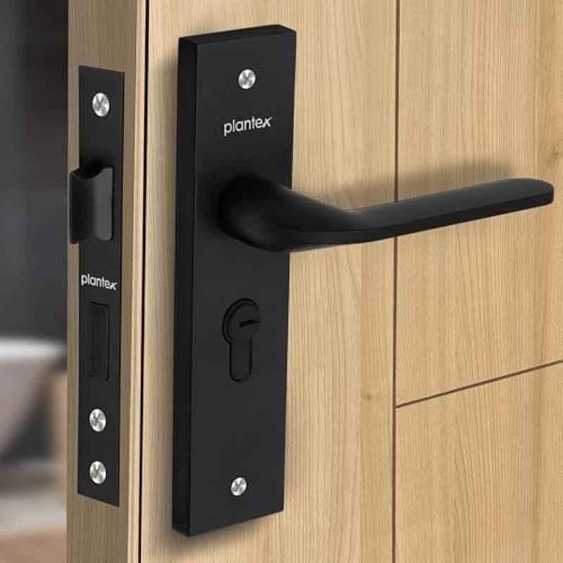 Plantex Heavy-Duty Door Lock Set Main Door Lock Handle Set/ 6-Lever Lock Mechanism Mortise Lock with 3 Keys, Brass Lock Body & Cylinder 8060 Z-Black