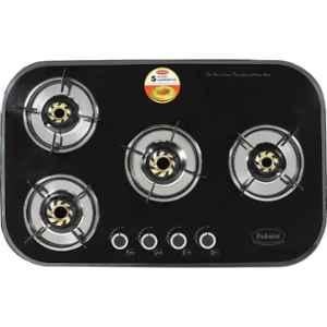 Padmini 4 Burner Stainless Steel Black Automatic Ignition Glass Top Gas Stove, Gas Hob CS-402 GL IB